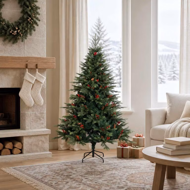 Albero di Natale artificiale pieghevole, altezza 150 cm, realizzato in PVC e metallo