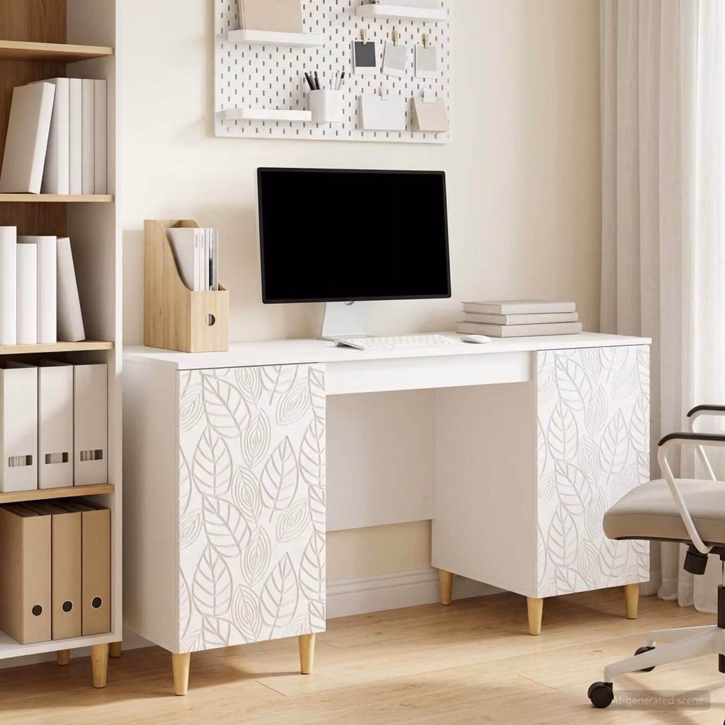 Maison Exclusive - Scrivania bianca lucida 142,5 x 50 x 75 cm in materiale derivato dal legno