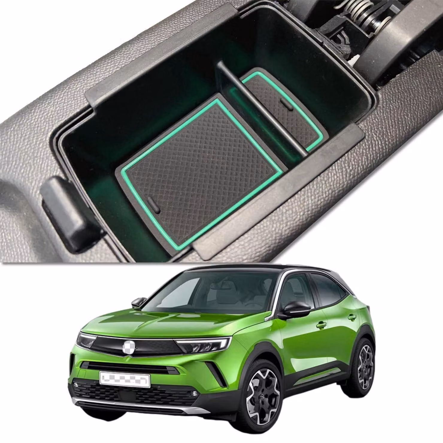 Contenitore portaoggetti per la console centrale, compatibile con Opel Corsa F / Corsa-e dal 2019 al 2025, colore verde