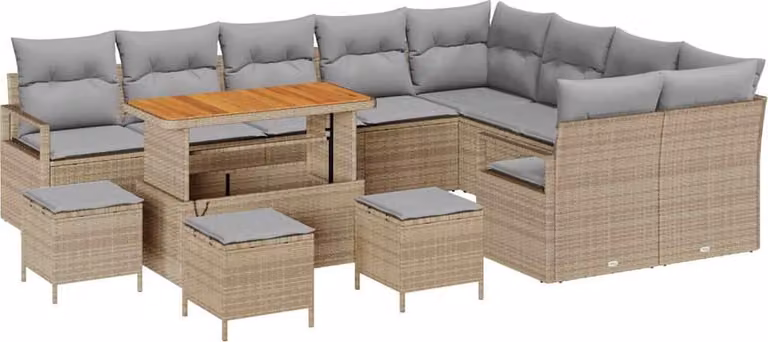 Set Divano da Giardino con cuscino 13 pcs Beige polyrattan