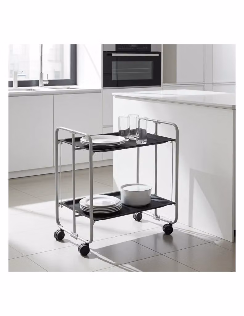 Carrello da cucina pieghevole DON HIERRO grigio con 2 ripiani e ruote L: 72,0 cm, P: 43,0 cm, H: 66,0 cm – 2