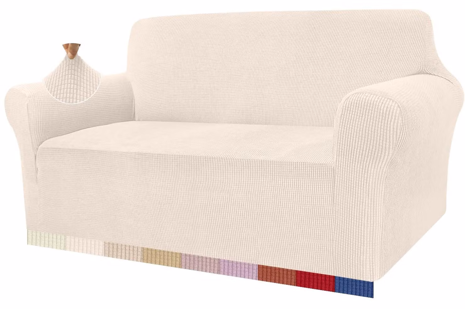 Copertura elastica per divano a due posti, color beige chiaro