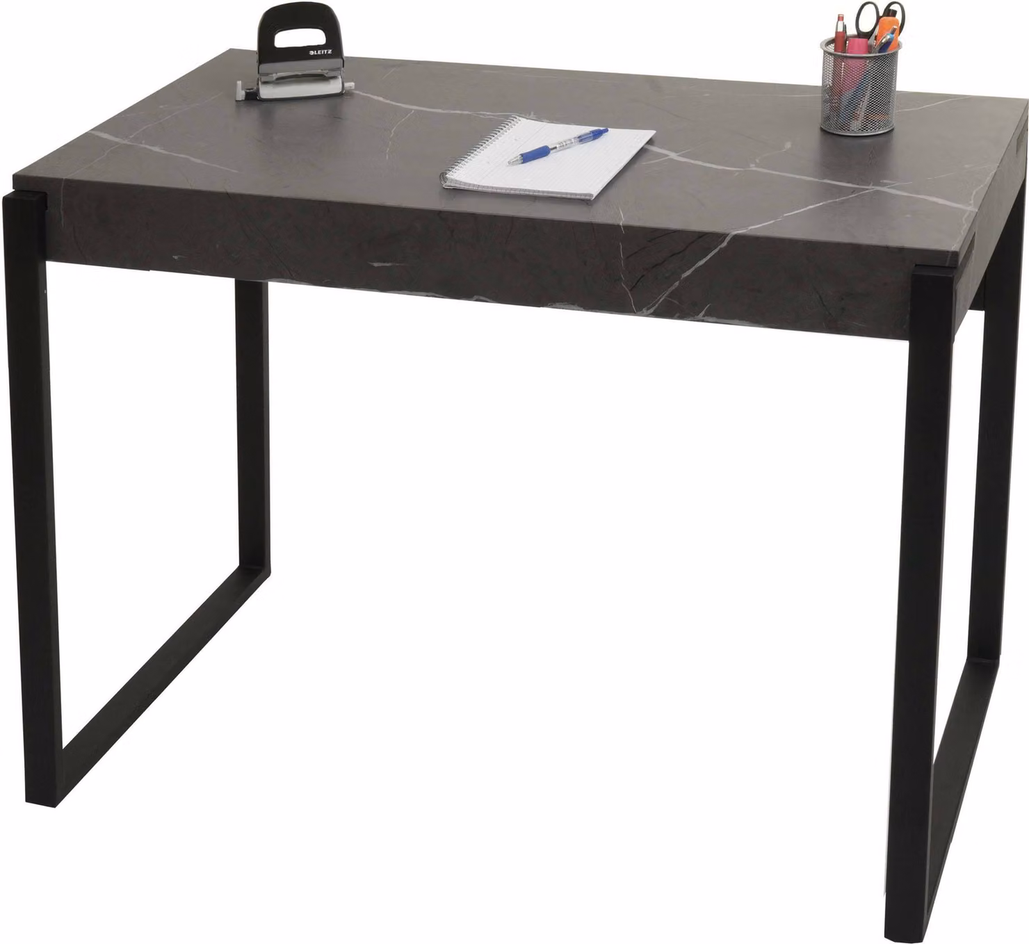 Scrivania HWC-L53, scrivania da ufficio, scrivania da lavoro, metallo 100x54cm ~ marmo grigio
