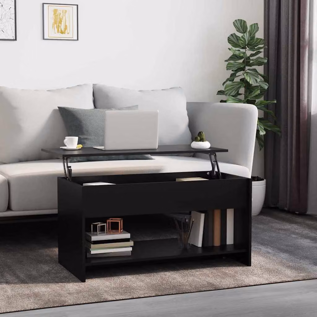 vidaXL Tavolino da Salotto Moderno Nero con Meccanismo Sollevabile in Legno e MDF L: 102 cm, P: 50 cm, H: 52,5 cm