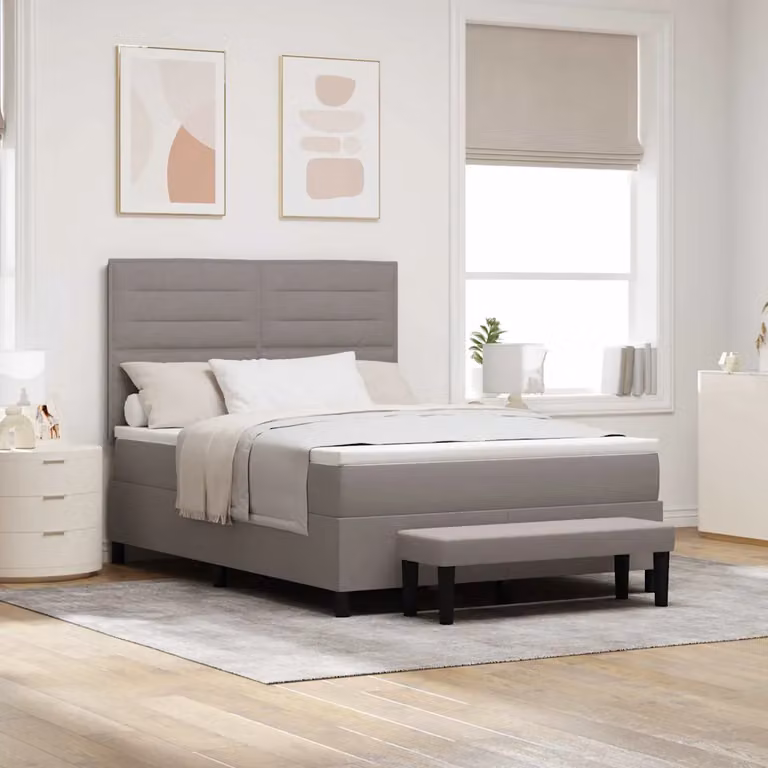 Letto ibrido con molle a tasche e testiera Talpa vidaXL in tessuto beige o grigio L: 160 cm, P: 200 cm