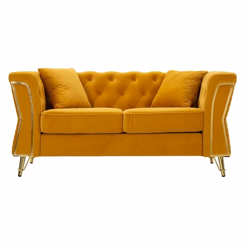Divano Emy Mauro Ferretti in velluto giallo senape con cuscini L: 162 cm, P: 83 cm, H: 76 cm – 2