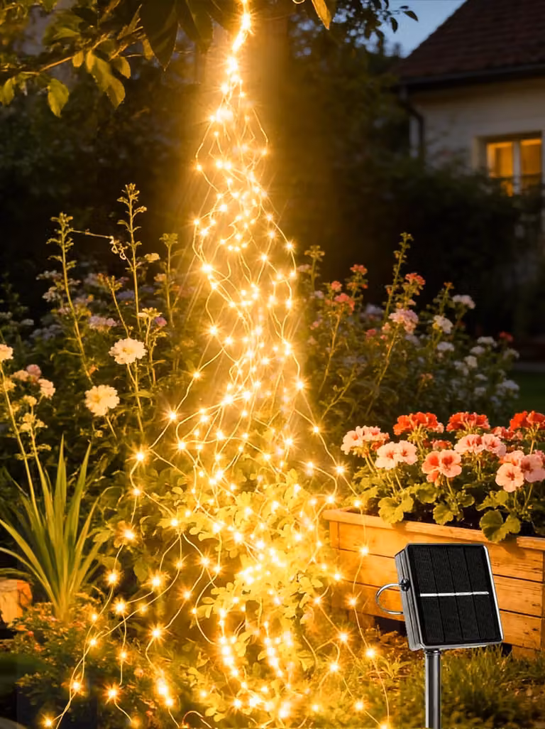 Catena luminosa solare Joycome per esterni, 1 metro, 100 LED, luce bianca calda