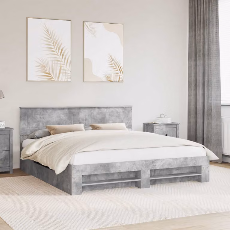 Struttura del letto con testiera vidaXL in legno ingegnerizzato, Grigio, 200 x 200 cm