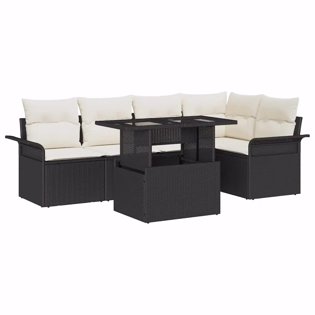 Set Divano da Giardino vidaXL 6 pz Moderno a Forma di L con Cuscini Nero e Beige – 1