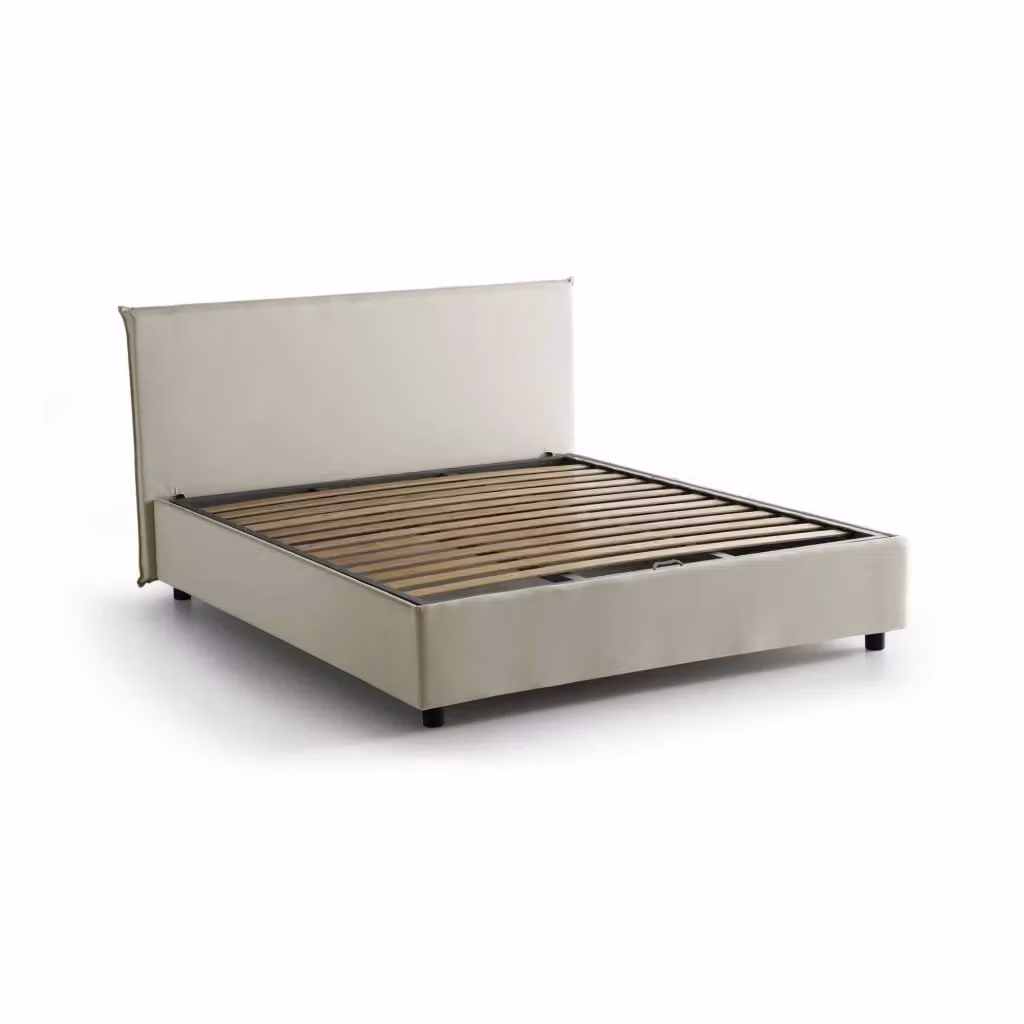 Letto contenitore matrimoniale Alvacus di Talamo Italia con rivestimento in tessuto beige, adatto per materasso 140x200 cm – 2