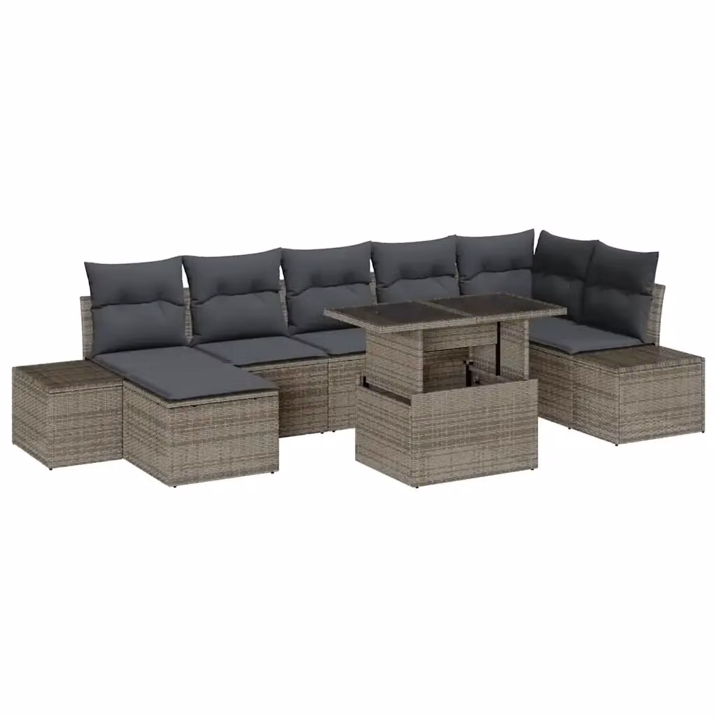 Set Divano da Giardino a L vidaXL 8 Pezzi Grigio con Poltroncine, Tavolino e Cuscini in Polyrattan e Acciaio – 2