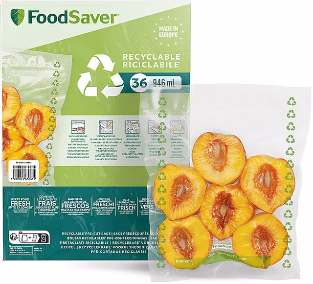 Sacchetti sottovuoto FoodSaver trasparenti, confezione da 36 pezzi, volume 0,94 l
