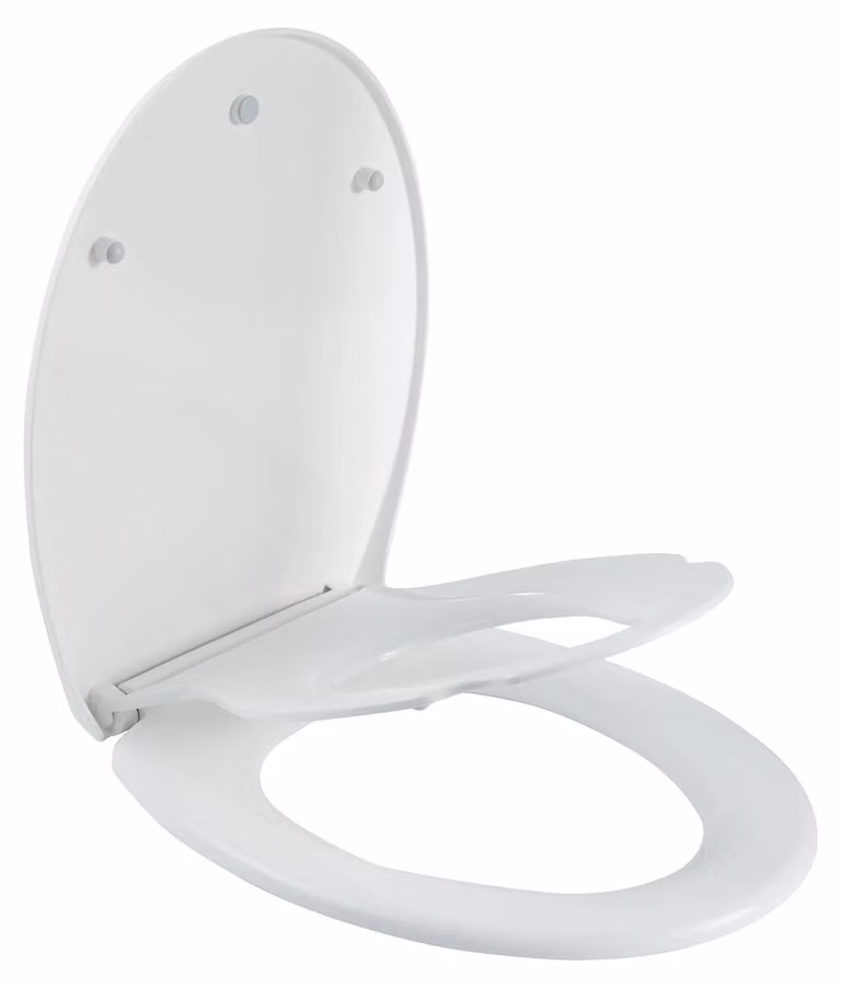 Copertura per WC, realizzata in plastica di alta qualità, dimensioni 42 x 36 x 5,5 cm, compatibile con WC standard a forma di "D", sistema di chiusura rallentata, meccanismo di fissaggio rapido