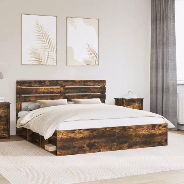 Struttura del letto Rovere fumé 200 x 200 cm Pino massello 3411379