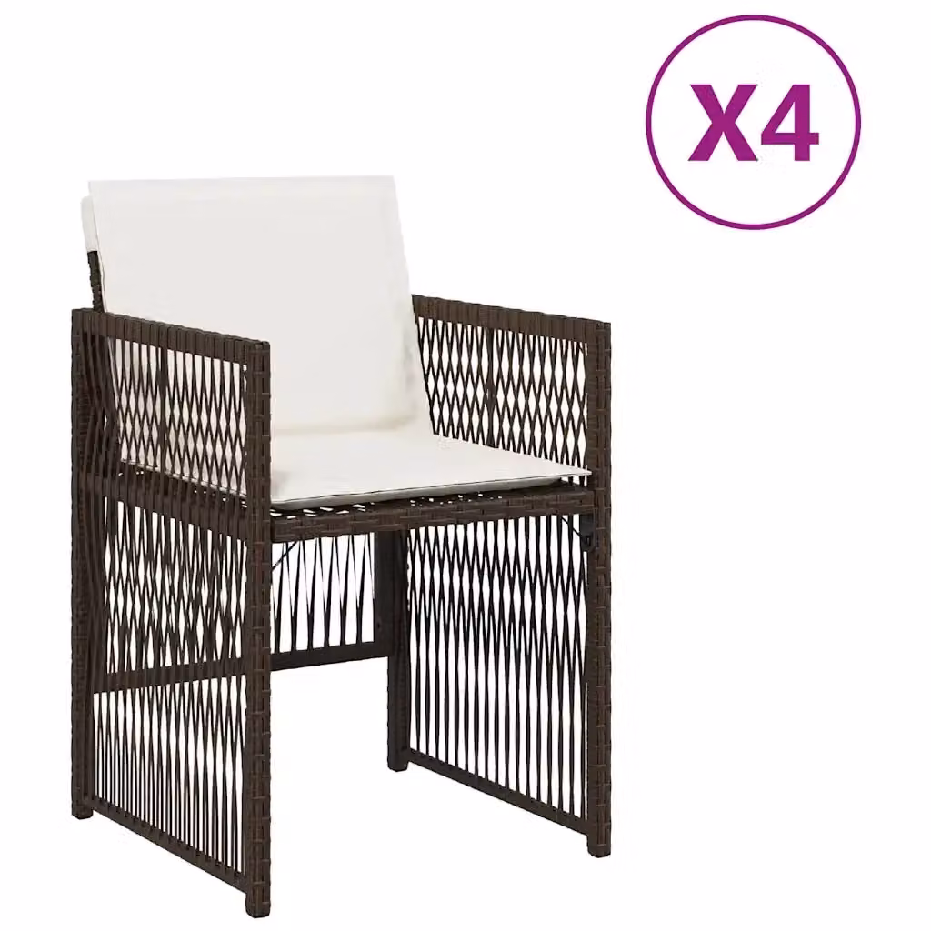 Set di 4 sedie da giardino vidaXL in polyrattan marrone con cuscini bianchi e braccioli – 2