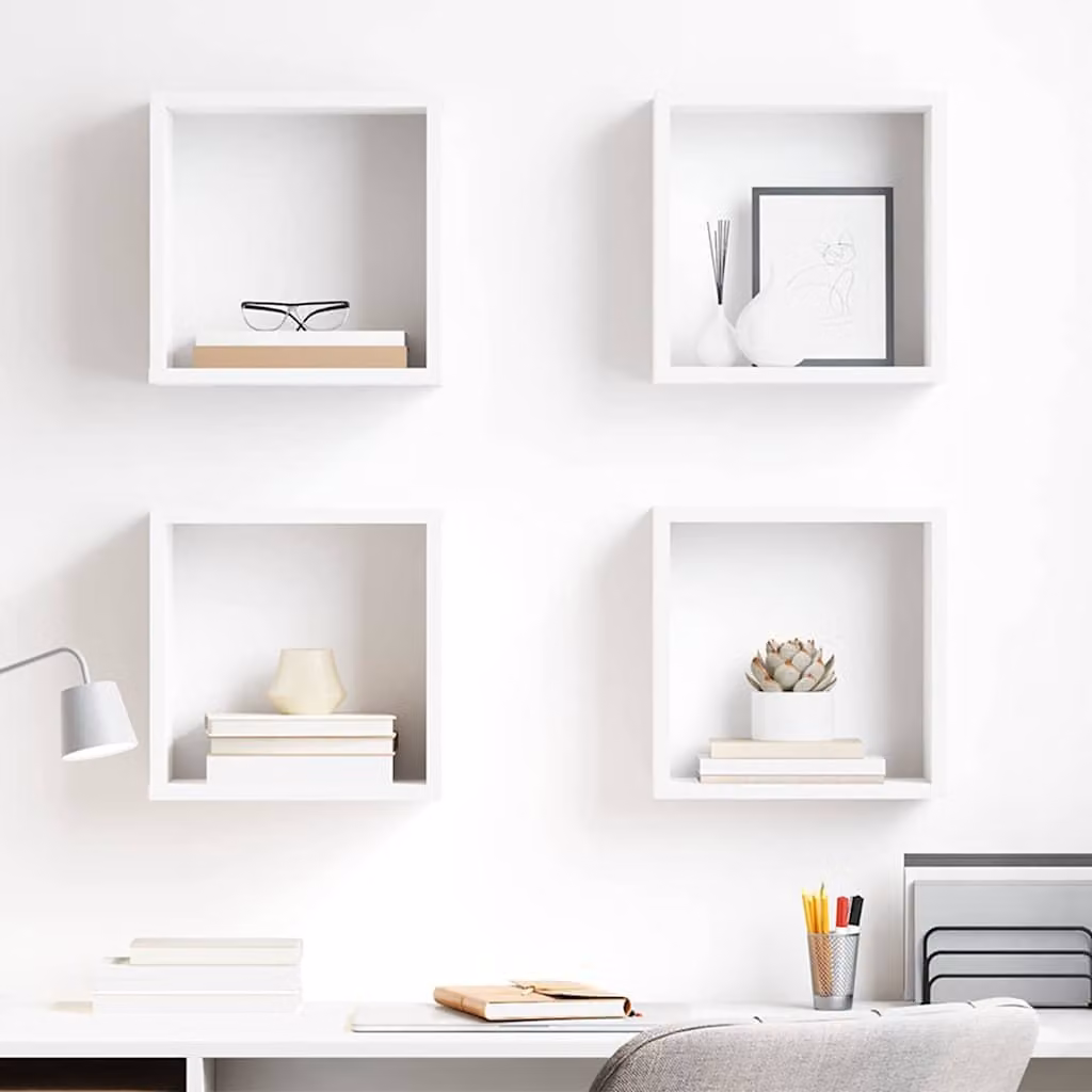 Set di 4 mensole a cubo da parete vidaXL bianche in stile moderno L/P/H: 30 x 15 x 30 cm