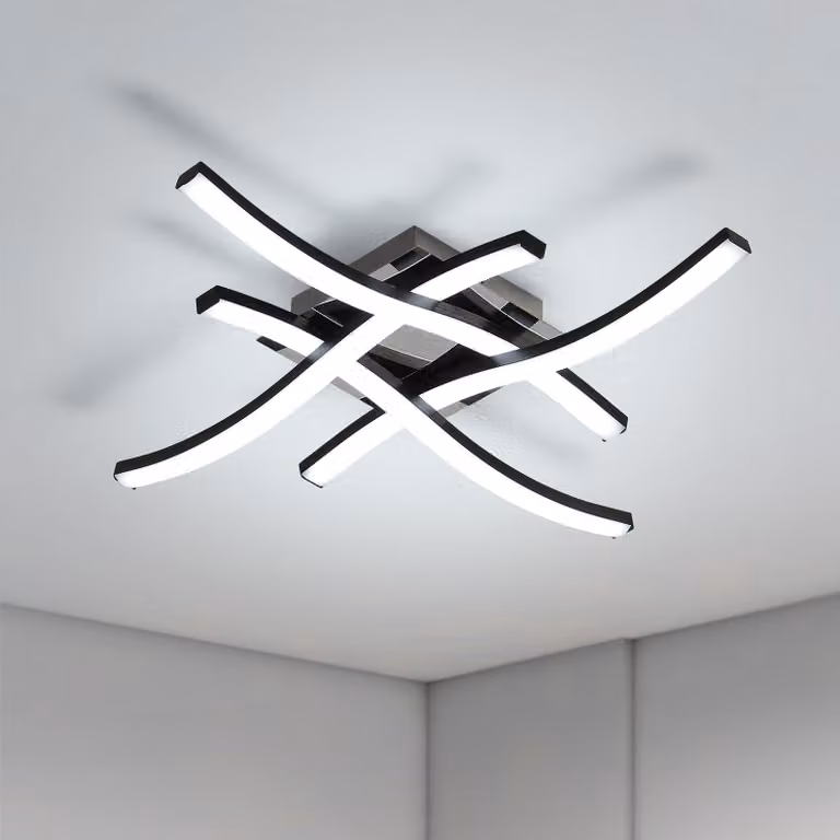 Lampada a LED moderna, nera, 24W, 2300 lumen, con 4 elementi curvi