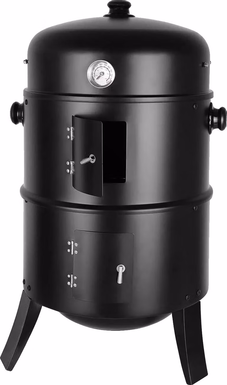Forno per affumicatura, griglie in acciaio inossidabile, dimensioni griglia 37,5 cm, compatibile con carbone, aperture di ventilazione regolabili, contenitore smaltato resistente alle alte temperature