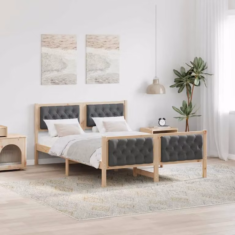 Struttura del letto vidaXL in pino massello, Grigio e Marrone, L/P/H: 140 x 190 cm