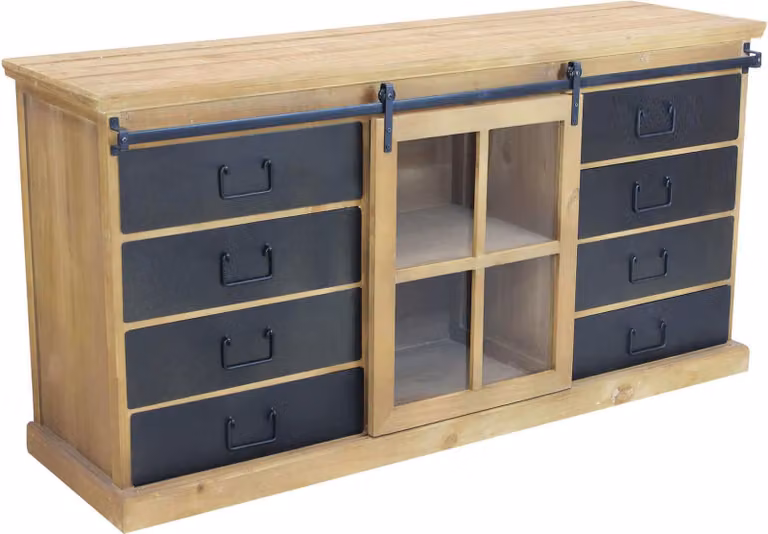 Milani Home - madia credenza industrial 147 x 42 x 75 cm, metallo e legno, legno naturale e nero