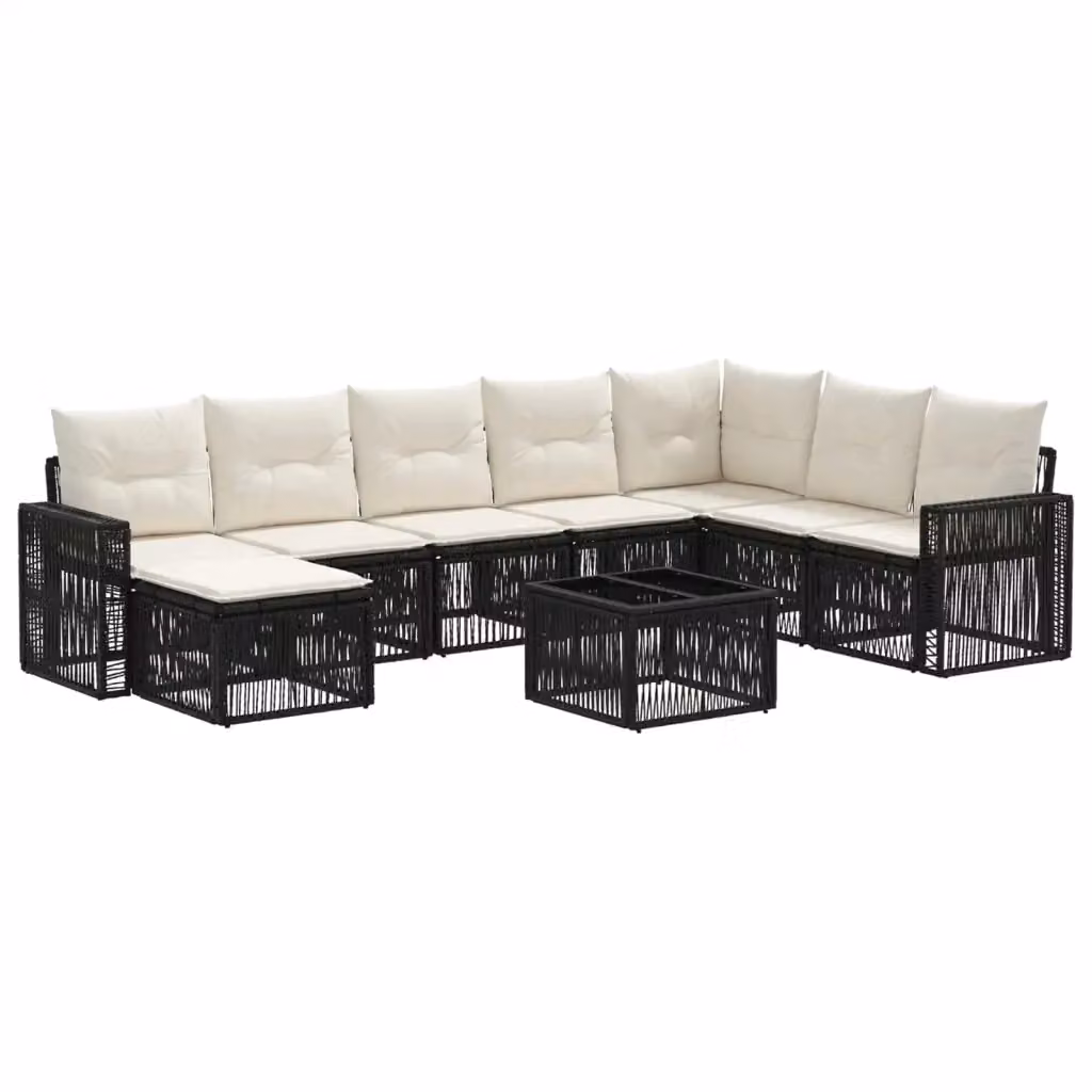 Set Divano da Giardino Moderno vidaXL in Polyrattan con Cuscini Nero e Bianco Crema – 2