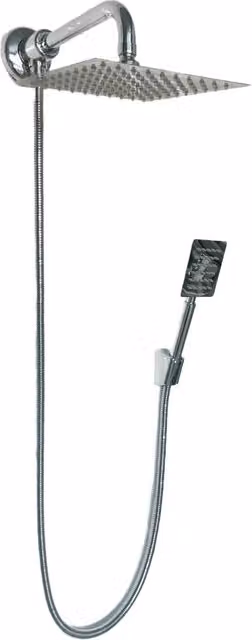 Kit set doccia squadrato con deviatore con doccetta e soffione e braccio 25 cm