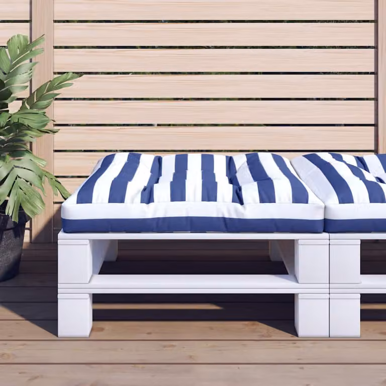 Cuscino per Pallet vidaXL a Strisce Blu e Bianche, Tessuto in Poliestere Idrorepellente e Resistente ai Raggi UV, L 80 x L 80 x H 12 cm