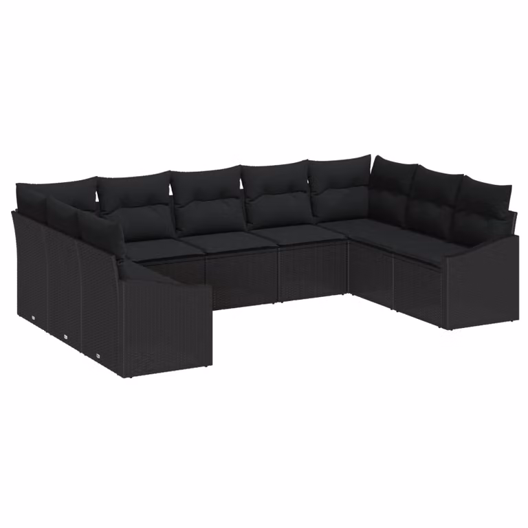 Set Divano da Giardino a L vidaXL 9 pz Nero in Polyrattan con Cuscini e Contenitore
