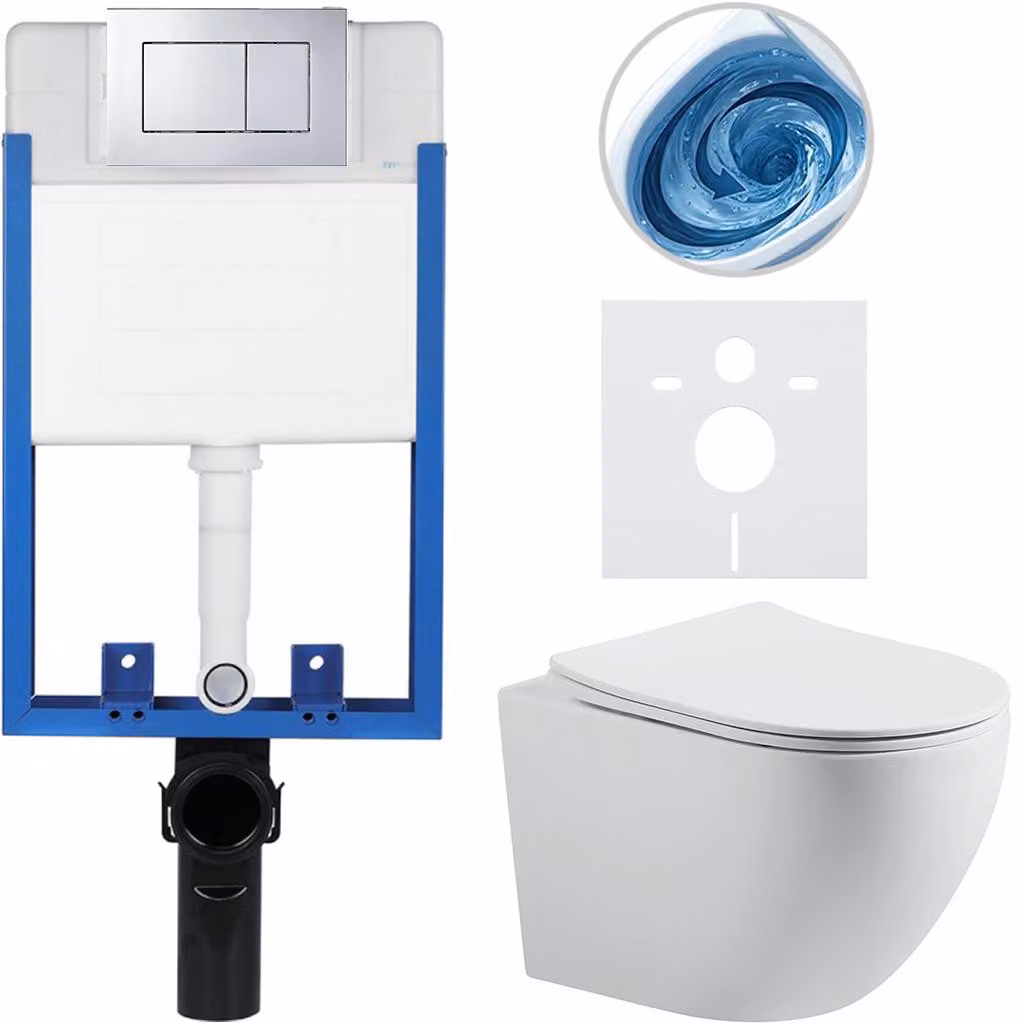 CERANO - Set completo per WC da incasso Lite/Cesso - bianco opaco - pulsante WC Classic, cromato - da incasso - 49x36 cm
