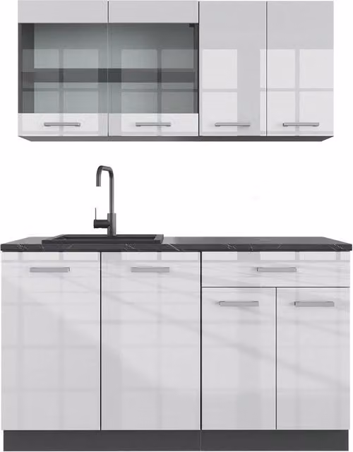 Cucina completa R-Line Bianco lucido/Antracite 140 cm senza piano di lavoro Vicco