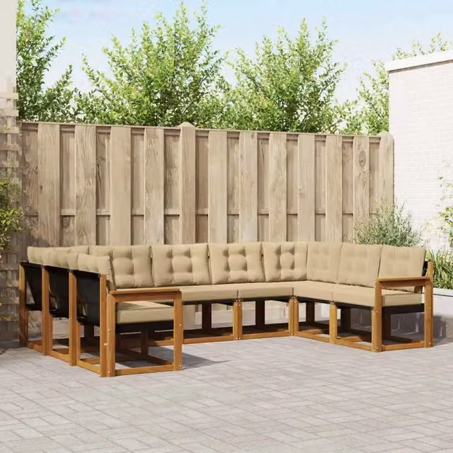 Set di divani da esterno 9 pz Naturale e Beige 3369044