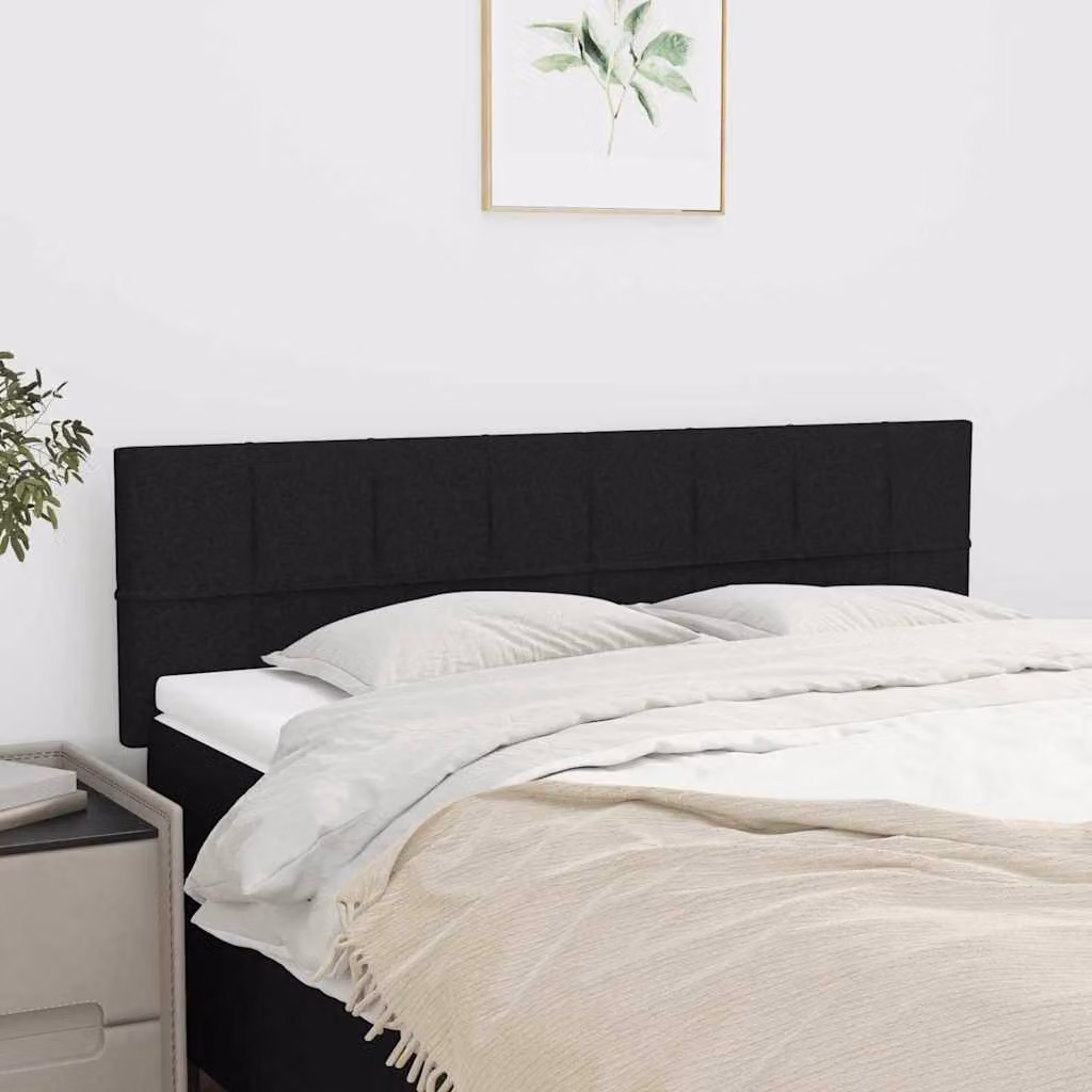 Testiera per letto vidaXL in tessuto nero con struttura in legno e MDF, L: 144 cm, P: 5 cm, H: 78-88 cm