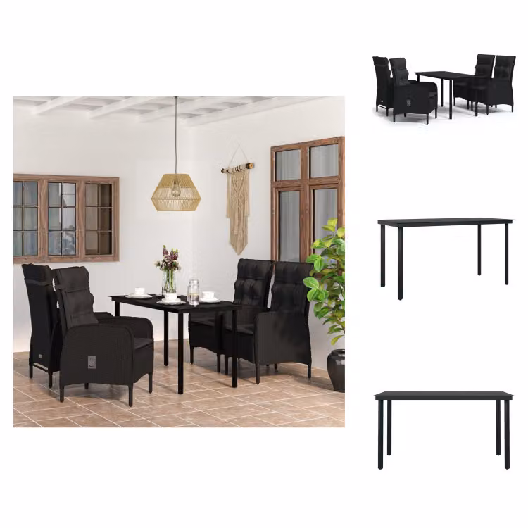 vidaXL Set da pranzo da giardino 5 pezzi con cuscini nero - Set di mobili da giardino