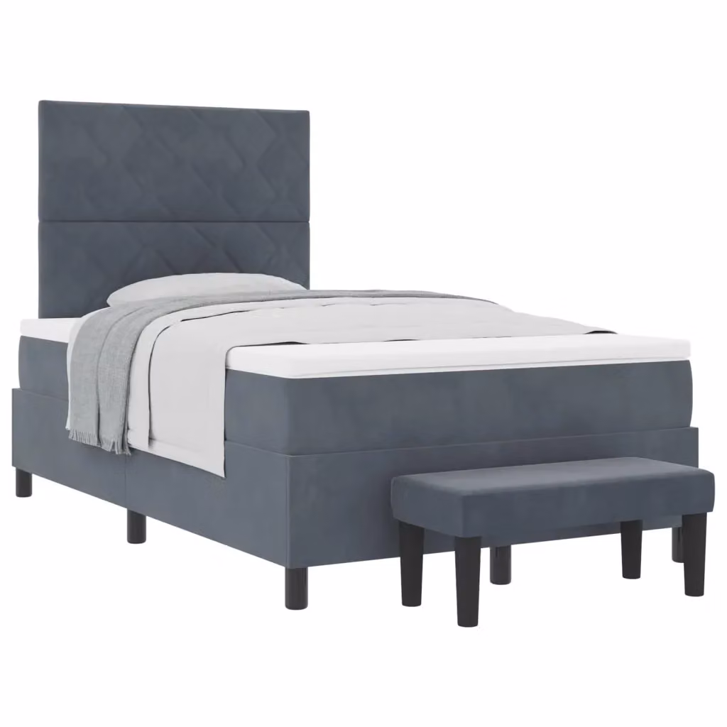 Letto a molle moderno vidaXL con testiera in velluto grigio L: 120 cm, P: 128 cm, H: 190 cm – 2