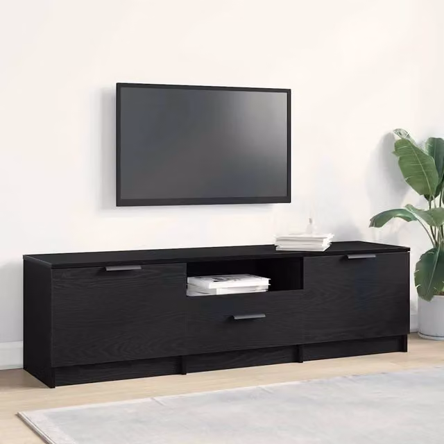Mobile TV moderno vidaXL in legno multistrato nero L 140 x P 35 x H 40 cm
