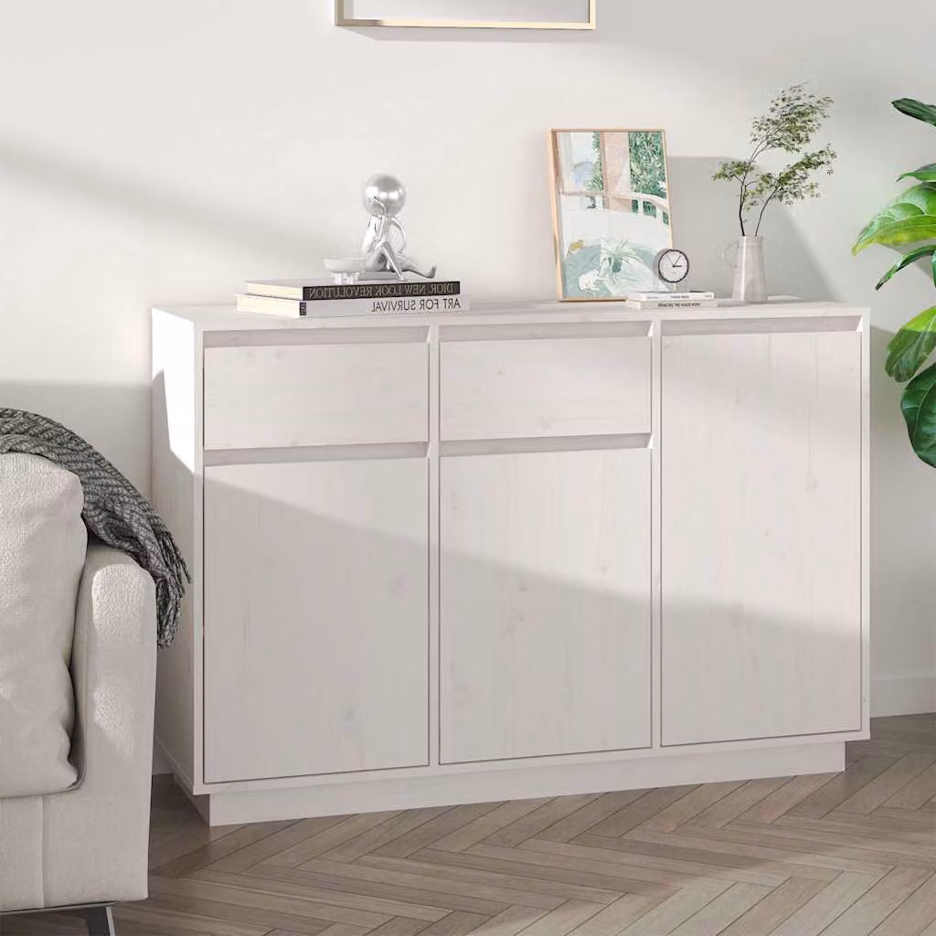 vidaXL Credenza Bianca in Legno Massello di Pino per Soggiorno e Sala da Pranzo L: 110 cm, P: 34 cm, H: 75 cm – 1