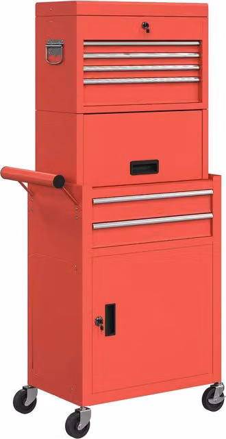 Carrello Porta Attrezzi GIORDANOSHOP in Acciaio Rosso con 6 Cassetti, 2 Armadi e Serratura, L/P/H: 60,5 x 33,5 x 131 cm