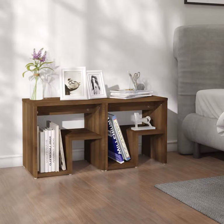 Set di 2 comodini vidaXL in legno multistrato e MDF colore rovere marrone, L 40 x P 30 x H 40 cm