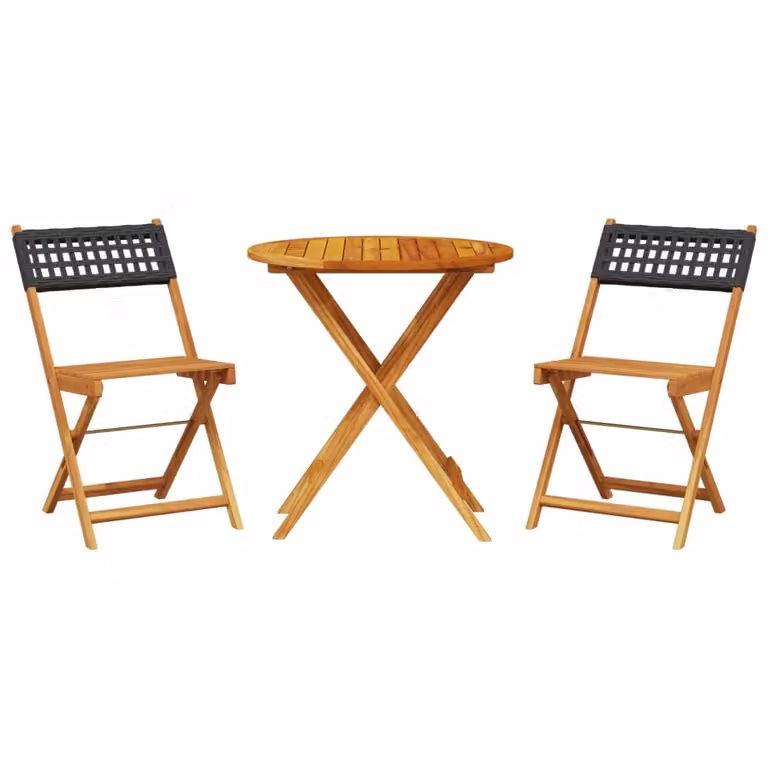 Set da Bistrot 3 pz Nero in Polyrattan e Legno Massello
