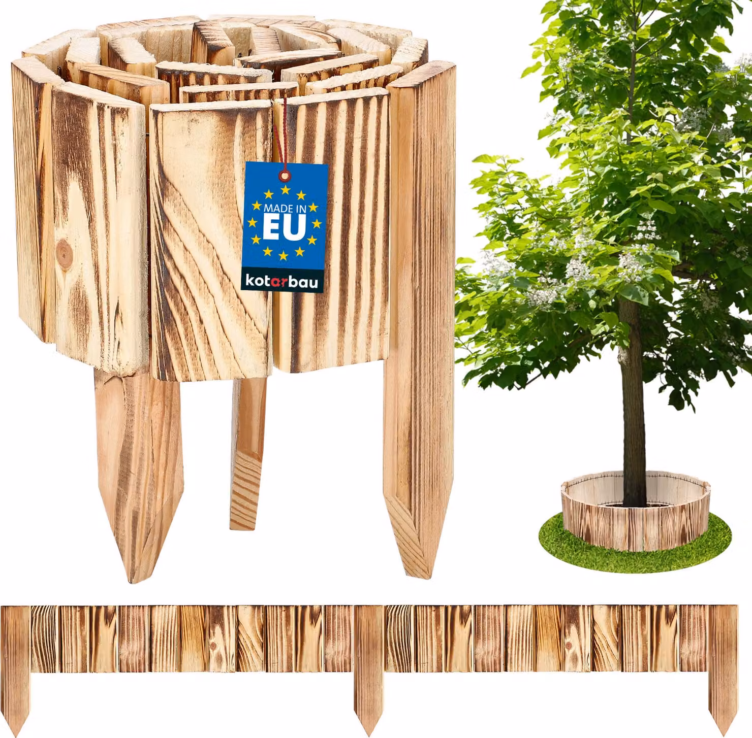 KOTARBAU® Staccionata in Legno per Giardino 110x10cm Recinzione Giardino Esterno in Legno Legno Bruciato Steccato per Giardino