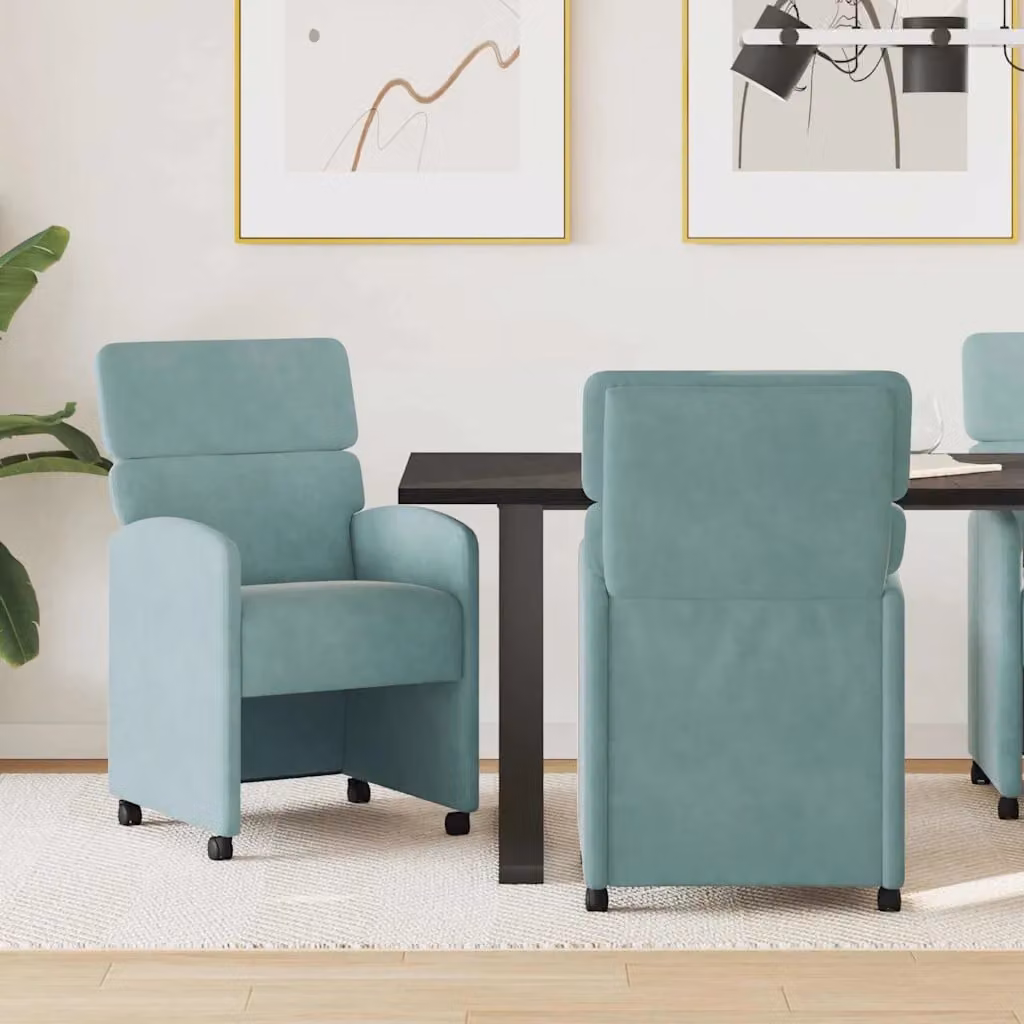 Set di 2 sedie da pranzo vidaXL in velluto verde con ruote e braccioli, L 58 x P 65 x H 98 cm – 1