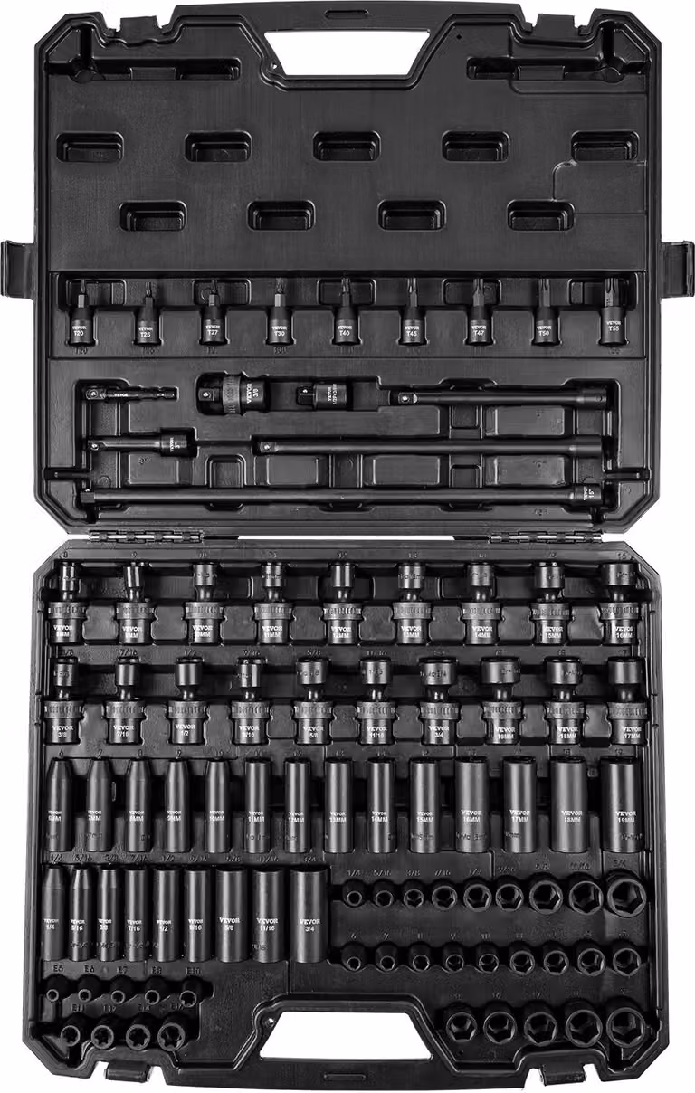Set di chiavi a bussola professionali in acciaio legato al Cr-Mo Set di chiavi a bussola da 90 pezzi profondità 6-19 mm avvitatore a impulsi, HRC 42-48 chiave a bussola incl. valigetta, estrattore metrico per viti