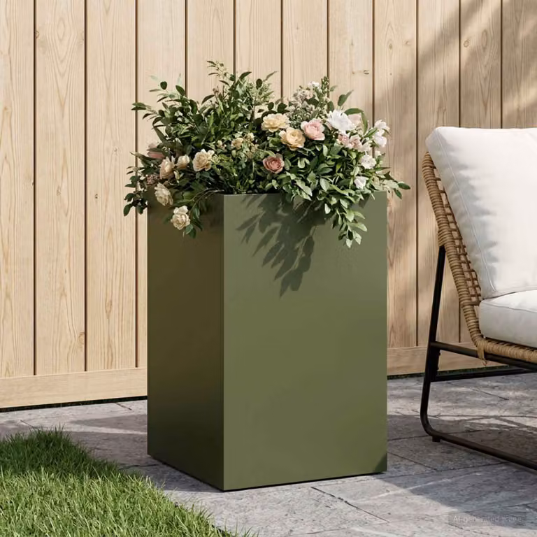 vidaXL Vaso da giardino in metallo Verde, L/P/H: 40 x 40 x 50 cm