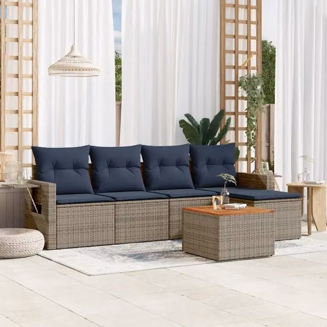Salotto da Giardino-Set Divani da Giardino 6 pz con Cuscini Grigio in Polyrattan 114888