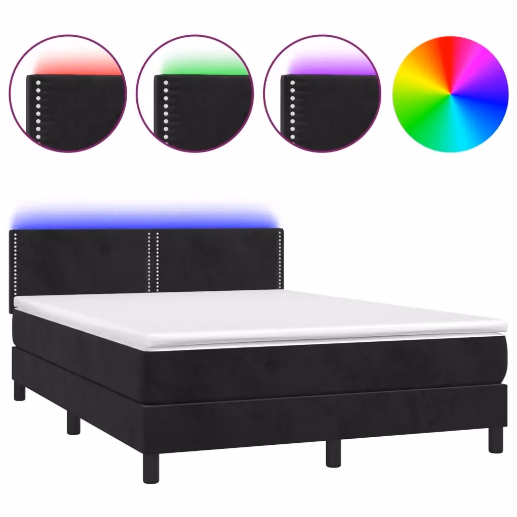 Letto a Molle con Materasso e LED vidaXL in Velluto Nero L/P/H: 140 x 190 x 88 cm – 2