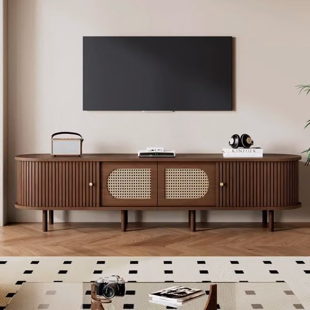 Desviae Mobile porta TV in MDF con 2 ante effetto rattan e 2 porte avvolgibili per soggiorno 180 × 40 × 40 cm