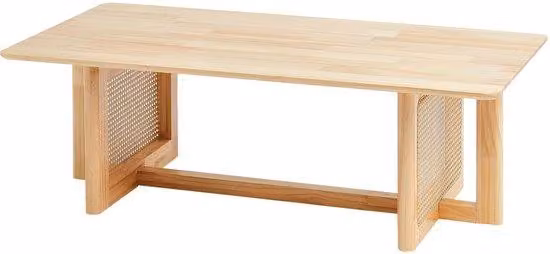 Tavolino rotangic, rettangolare, con piano in plastica, 47 pollici, moderno tavolino bohémien con spazio contenitivo e gambe in legno naturale