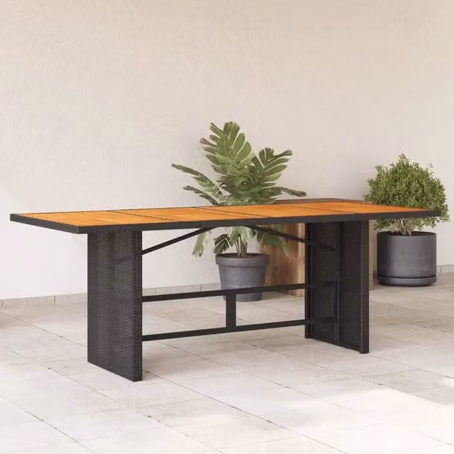 Tavolo da giardino rettangolare estensibile vidaXL in legno di acacia e polyrattan nero e marrone L: 190 cm, P: 80 cm, H: 74 cm