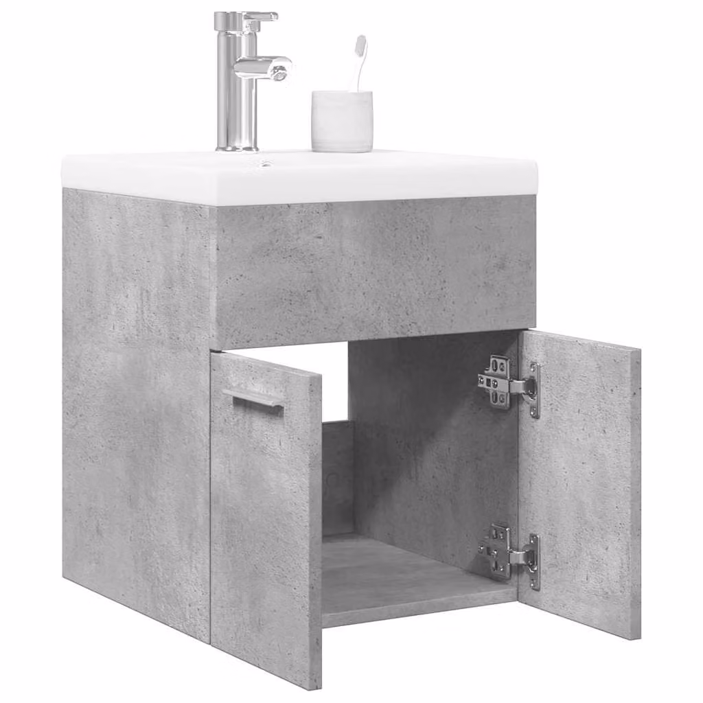 Set di mobili da bagno vidaXL 2 pezzi in legno e metallo grigio e bianco con ante a cerniera e ripiani interni, modello moderno sospeso L/P/H: 41,0 x 38,5 x 46,0 cm