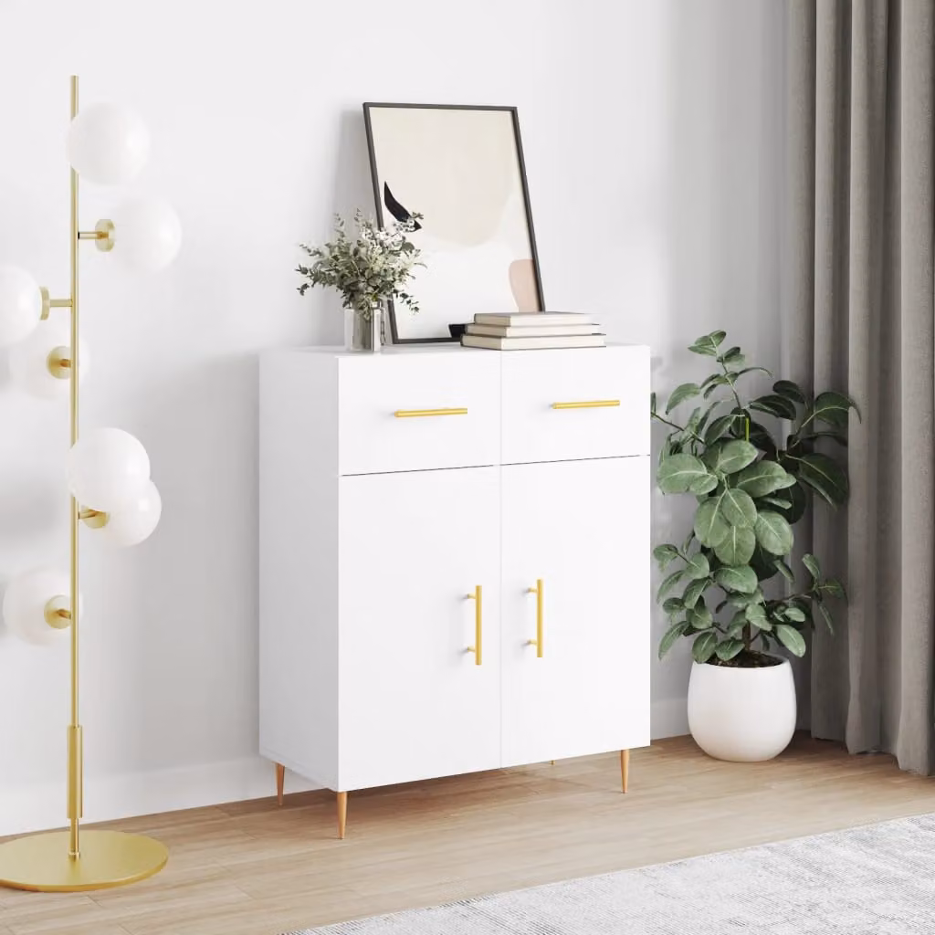 Credenza moderna vidaXL in legno e metallo bianca e oro L: 69,5 cm, P: 34 cm, H: 90 cm